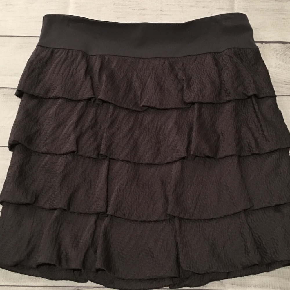 Ann Taylor Charcoal Gray Silk Tiered Ruffle Skirt